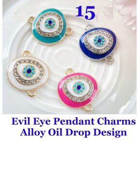 Evil Eye Connector Pendant Charms  Alloy Oil Drop Design  15 Pieces  Mixed Color
